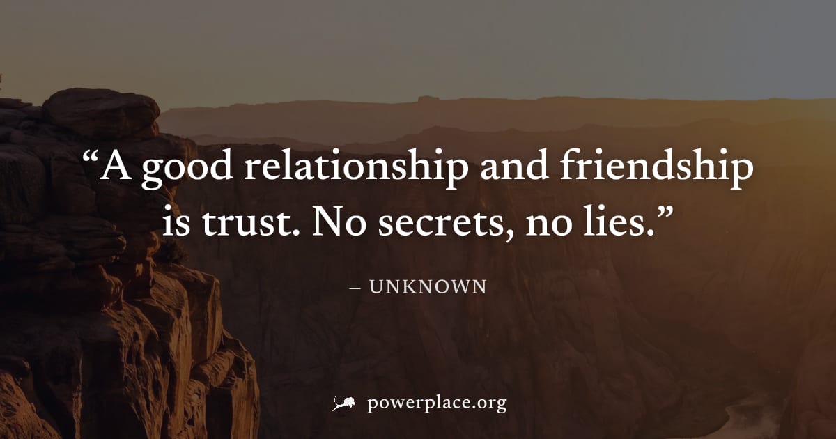"A good relationship and friendship is trust. No secrets, no lies." — Unknown