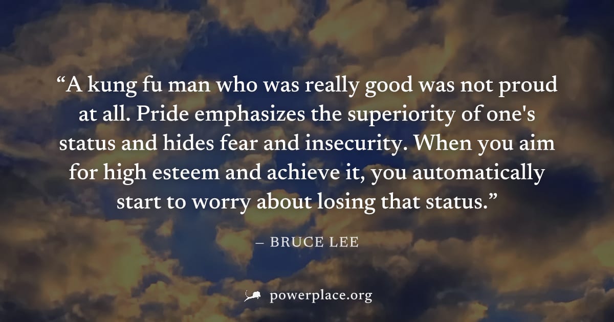 "A kung fu man who was really good was not proud at all. Pride emphasizes the superiority of one's status and hides fear and insecurity. When you aim for high esteem and achieve it, you automatically 