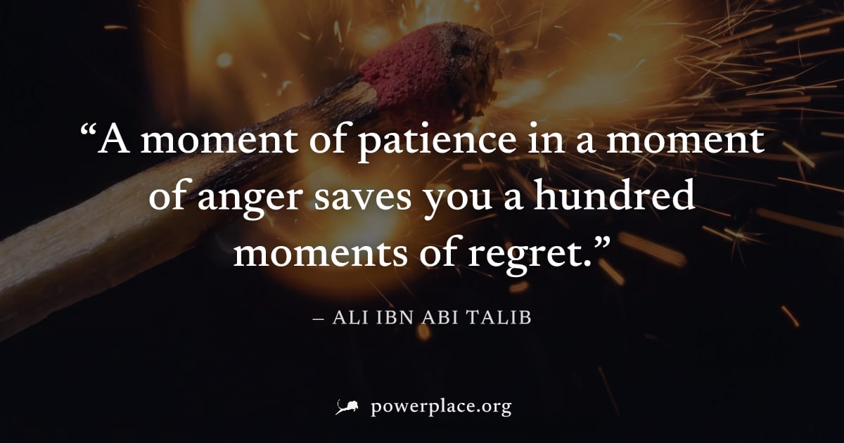 "A moment of patience in a moment of anger saves you a hundred moments of regret." — Ali ibn Abi Talib