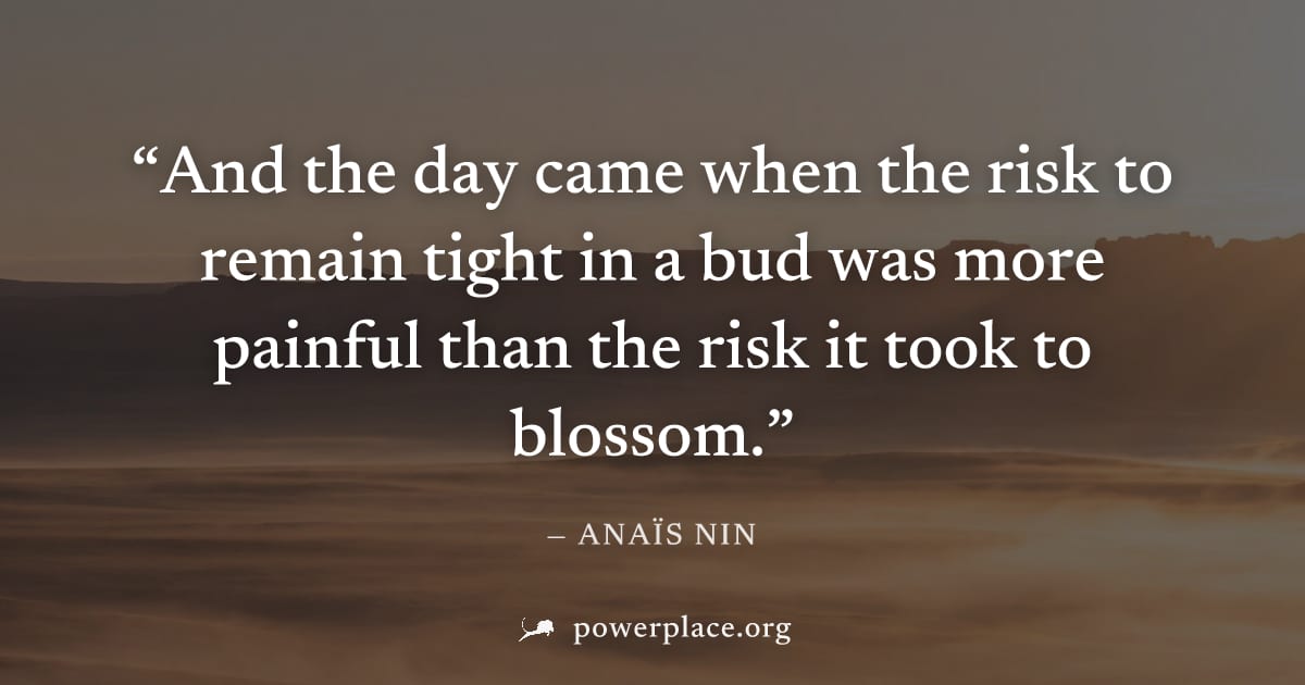 "And the day came when the risk to remain tight in a bud was more painful than the risk it took to blossom." — Anaïs Nin