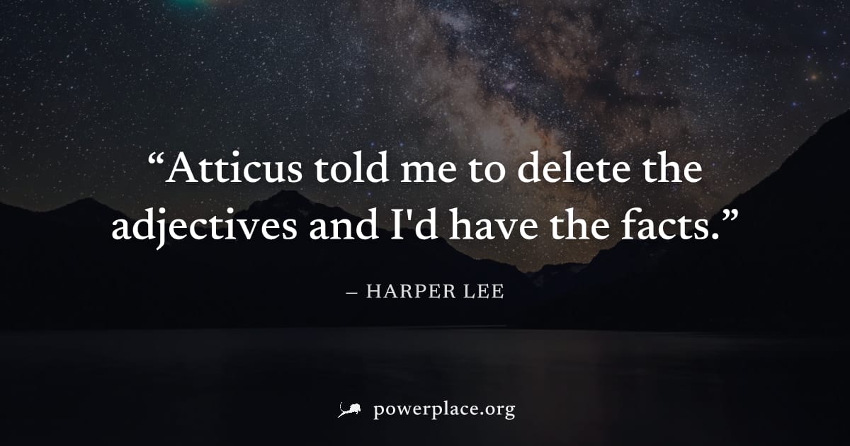 "Atticus told me to delete the adjectives and I'd have the facts." — Harper Lee