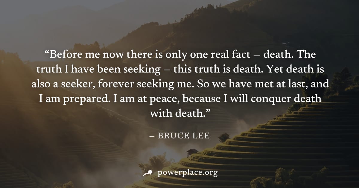 "Before me now there is only one real fact — death. The truth I have been seeking — this truth is death. Yet death is also a seeker, forever seeking me. So we have met at last, and I am prepared. I am