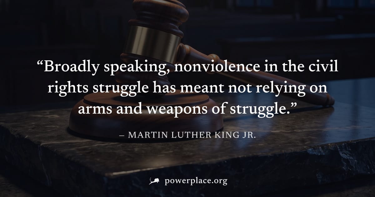 "Broadly speaking, nonviolence in the civil rights struggle has meant not relying on arms and weapons of struggle." — Martin Luther King Jr.