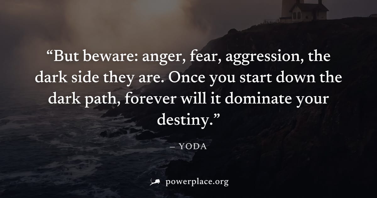 "But beware: anger, fear, aggression, the dark side they are. Once you start down the dark path, forever will it dominate your destiny." — Yoda