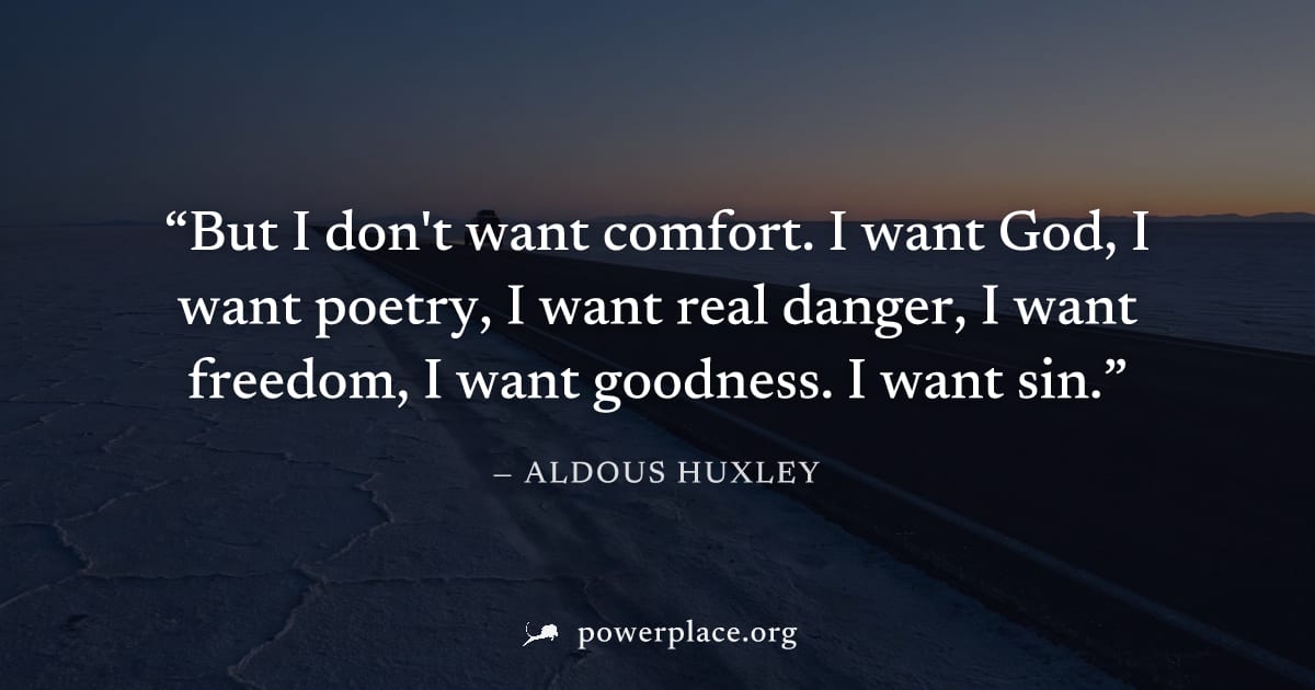 "But I don't want comfort. I want God, I want poetry, I want real danger, I want freedom, I want goodness. I want sin." — Aldous Huxley