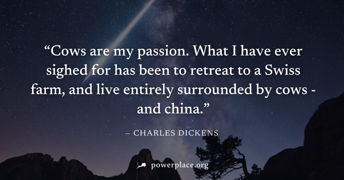 "Cows are my passion. What I have ever sighed for has been to retreat to a Swiss farm, and live entirely surrounded by cows - and china." — Charles Dickens