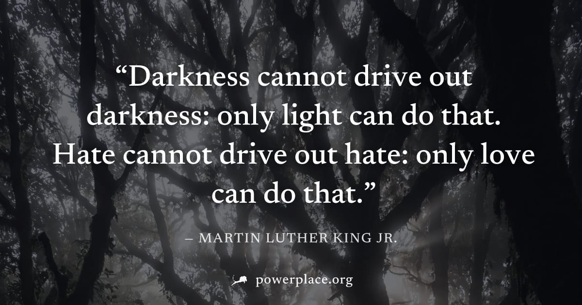 "Darkness cannot drive out darkness: only light can do that. Hate cannot drive out hate: only love can do that." — Martin Luther King Jr.