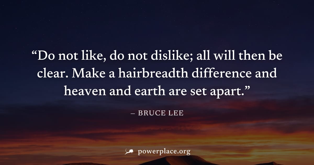 "Do not like, do not dislike; all will then be clear. Make a hairbreadth difference and heaven and earth are set apart." — Bruce Lee