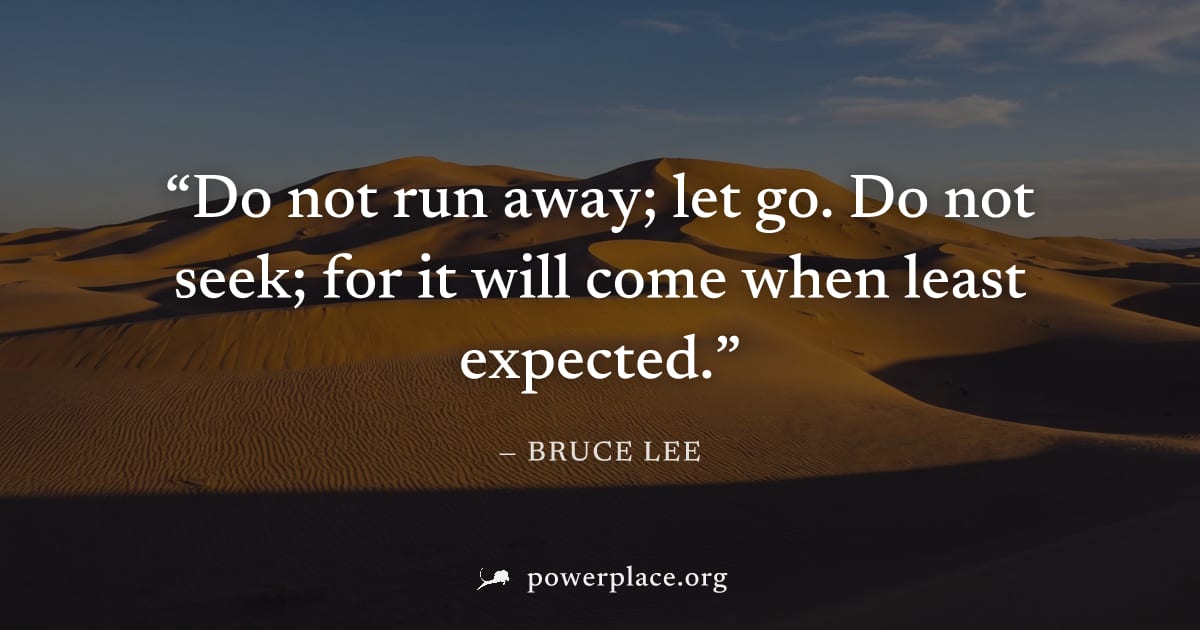 "Do not run away; let go. Do not seek; for it will come when least expected." — Bruce Lee