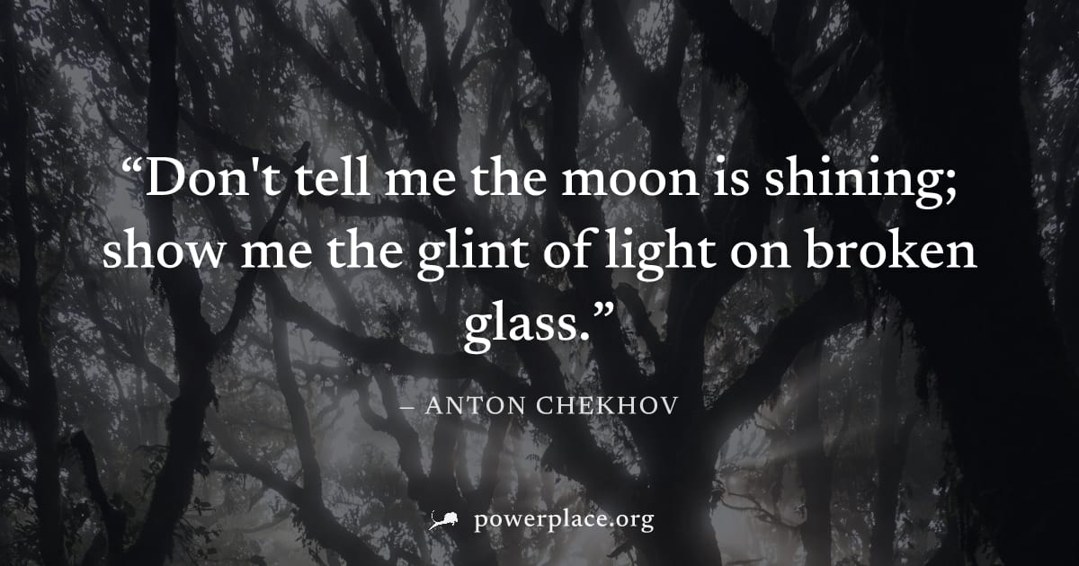 "Don't tell me the moon is shining; show me the glint of light on broken glass." — Anton Chekhov