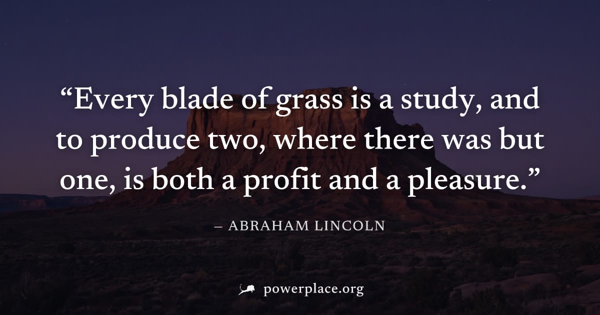 "Every blade of grass is a study, and to produce two, where there was but one, is both a profit and a pleasure." — Abraham Lincoln