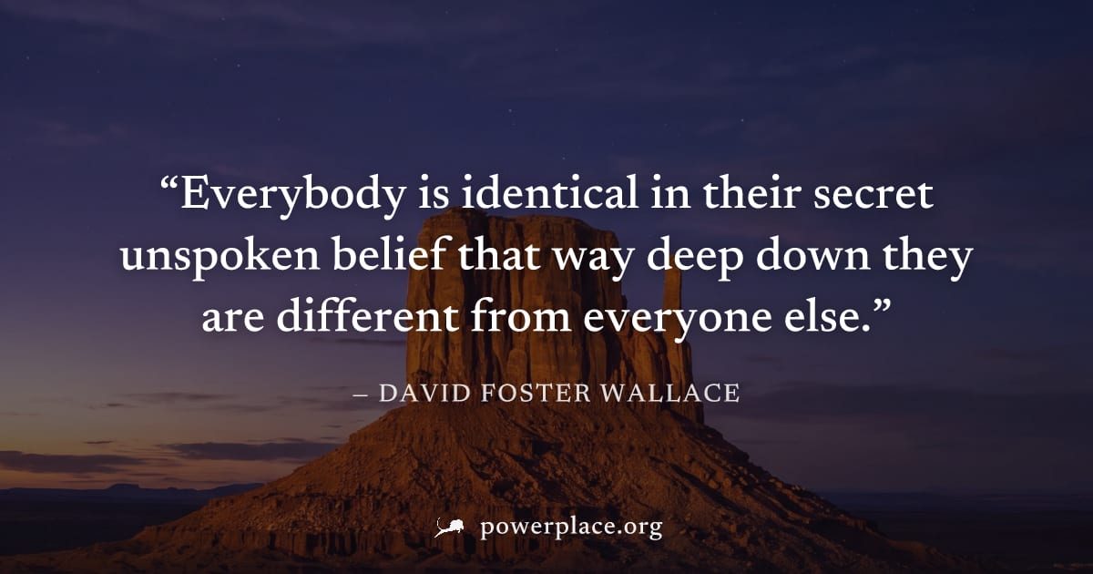 "Everybody is identical in their secret unspoken belief that way deep down they are different from everyone else." — David Foster Wallace