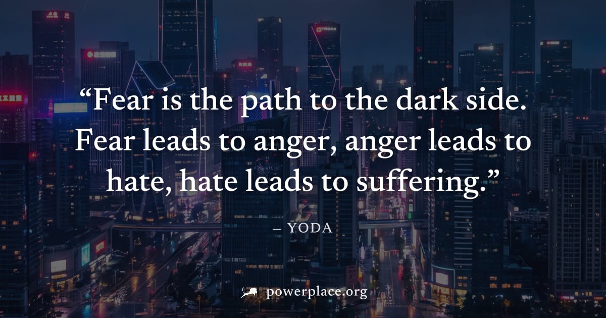 "Fear is the path to the dark side. Fear leads to anger, anger leads to hate, hate leads to suffering." — Yoda