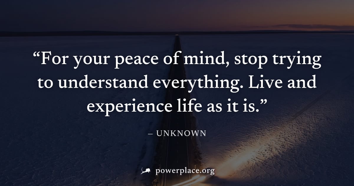 "For your peace of mind, stop trying to understand everything. Live and experience life as it is." — Unknown