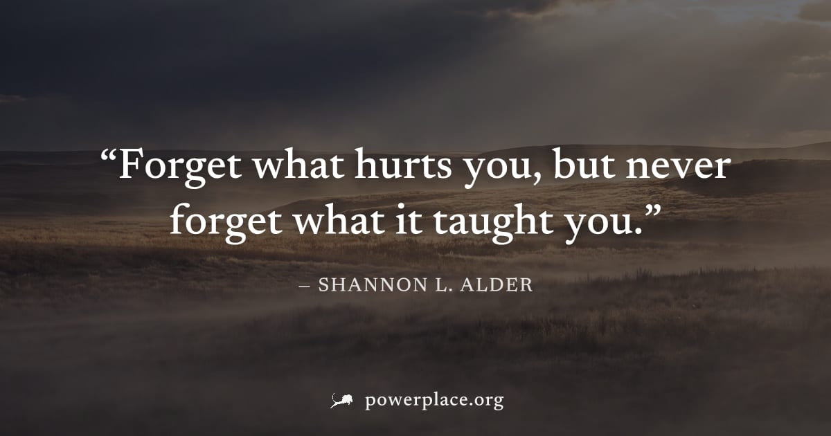 "Forget what hurts you, but never forget what it taught you." — Shannon L. Alder