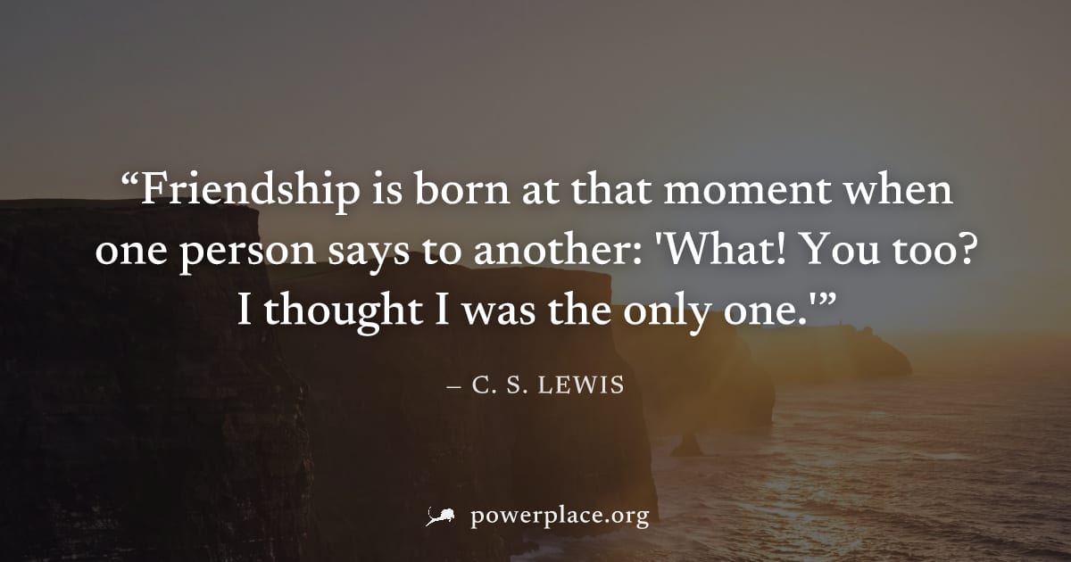 "Friendship is born at that moment when one person says to another: 'What! You too? I thought I was the only one.'" — C. S. Lewis