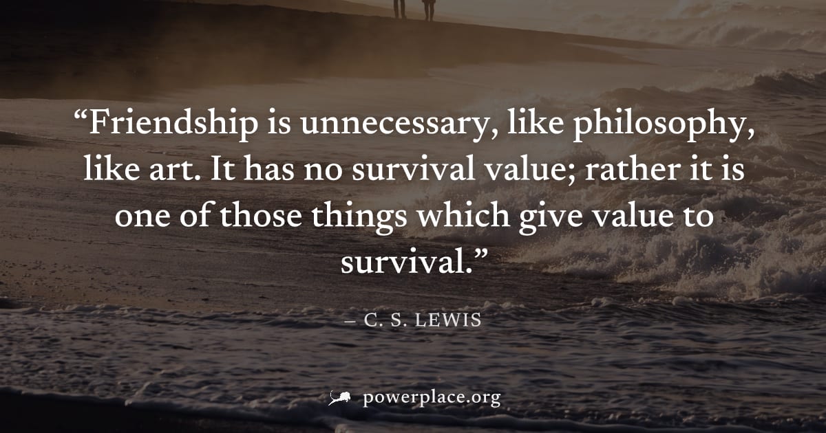 "Friendship is unnecessary, like philosophy, like art. It has no survival value; rather it is one of those things which give value to survival." — C. S. Lewis