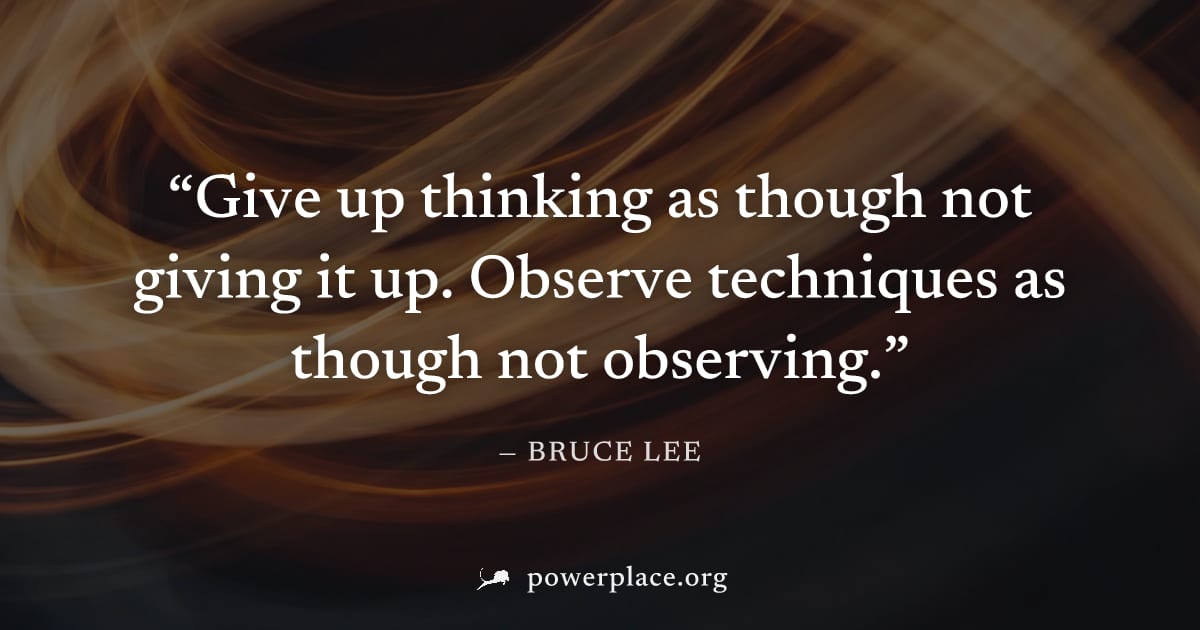 "Give up thinking as though not giving it up. Observe techniques as though not observing." — Bruce Lee