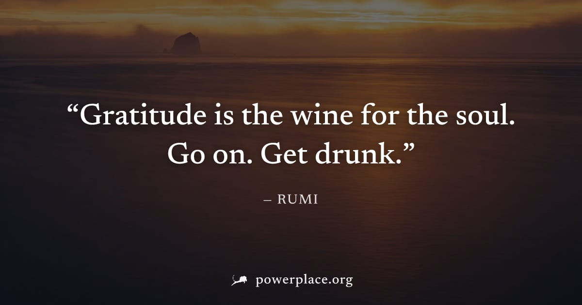 "Gratitude is the wine for the soul. Go on. Get drunk." — Rumi