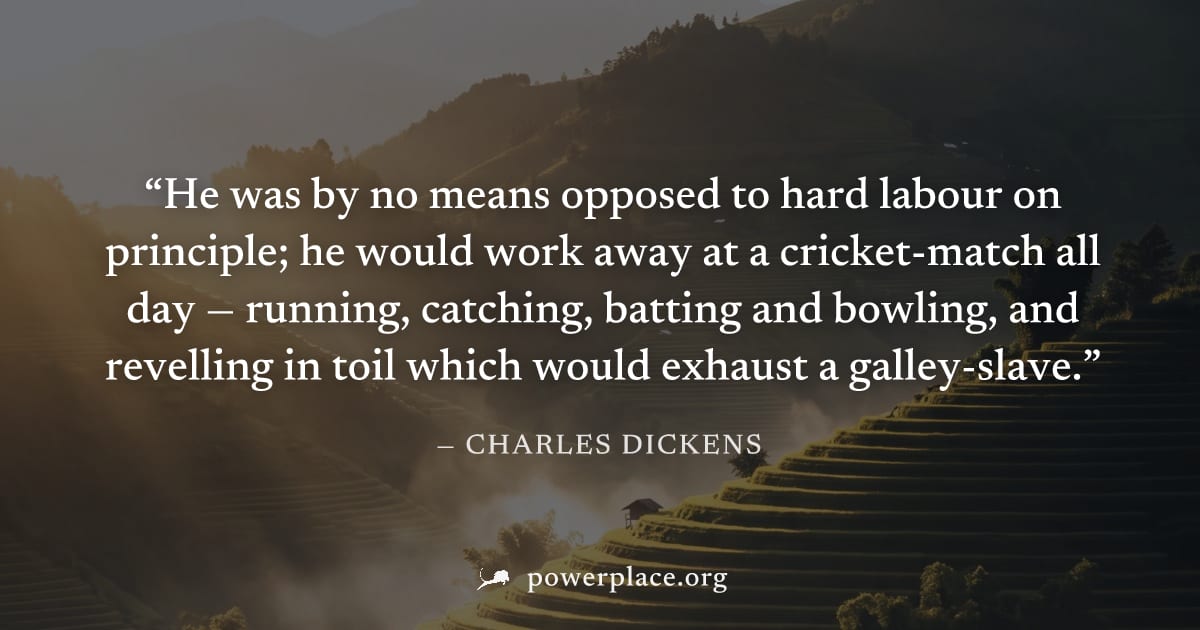"He was by no means opposed to hard labour on principle; he would work away at a cricket-match all day — running, catching, batting and bowling, and revelling in toil which would exhaust a galley-slav