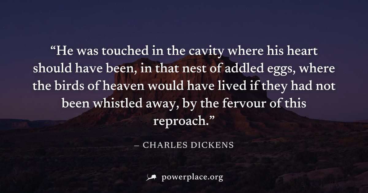 "He was touched in the cavity where his heart should have been, in that nest of addled eggs, where the birds of heaven would have lived if they had not been whistled away, by the fervour of this repro