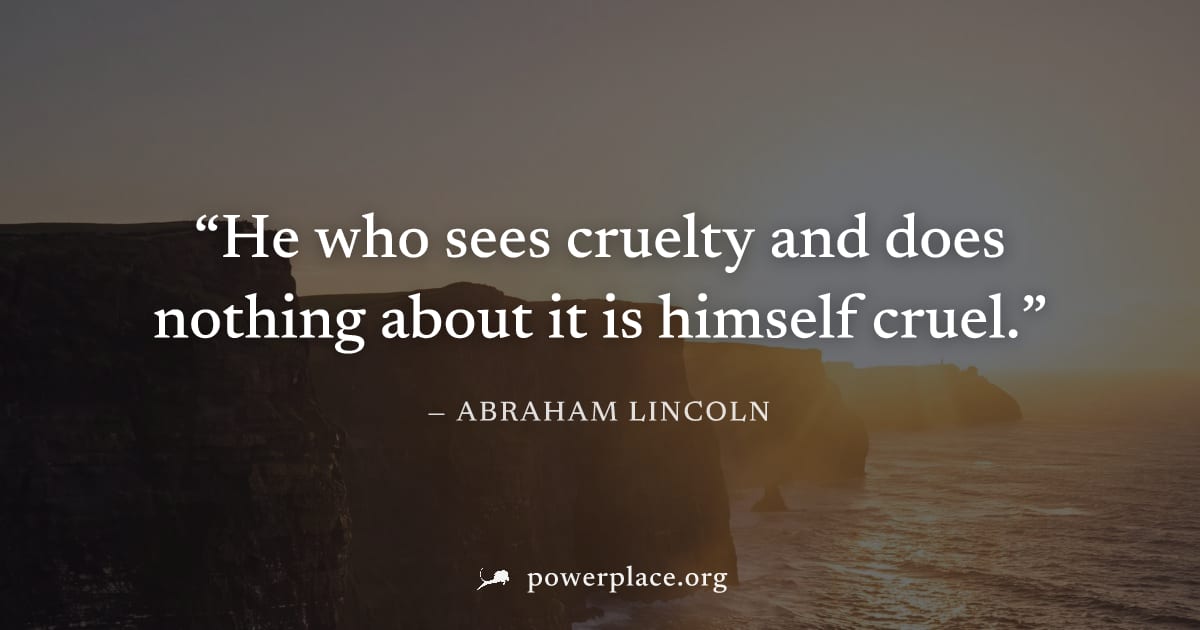 "He who sees cruelty and does nothing about it is himself cruel." — Abraham Lincoln