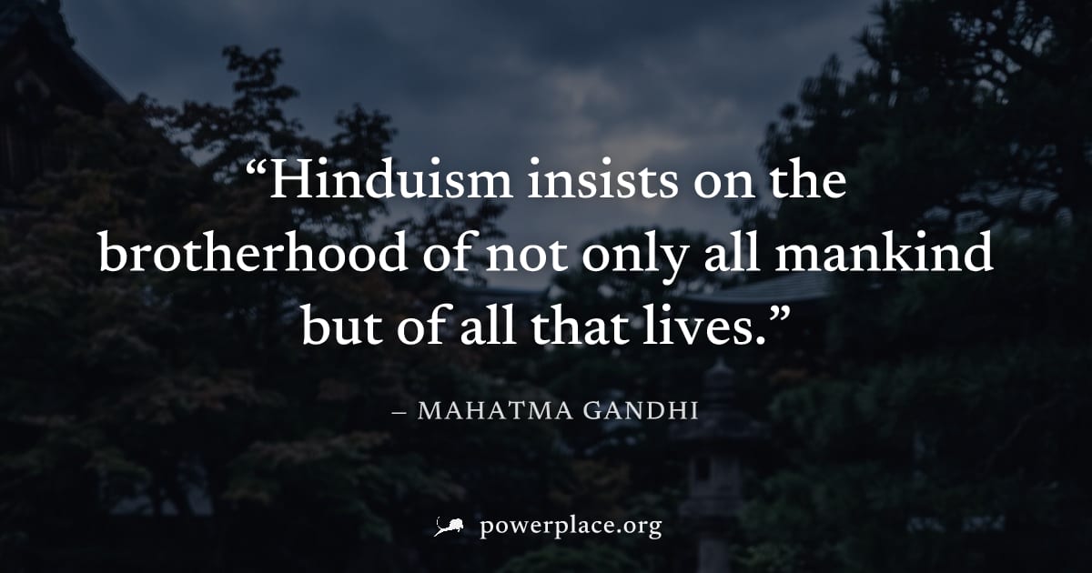 "Hinduism insists on the brotherhood of not only all mankind but of all that lives." — Mahatma Gandhi