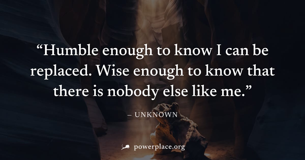 "Humble enough to know I can be replaced. Wise enough to know that there is nobody else like me." — Unknown