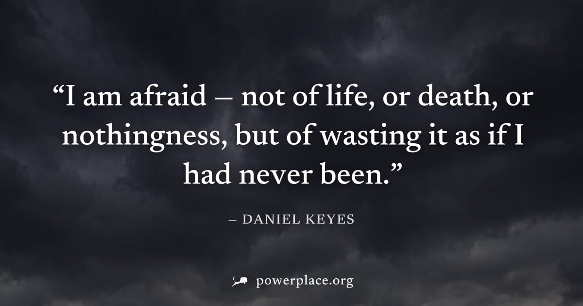 "I am afraid — not of life, or death, or nothingness, but of wasting it as if I had never been." — Daniel Keyes