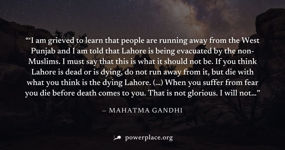 "‘I am grieved to learn that people are running away from the West Punjab and I am told that Lahore is being evacuated by the non-Muslims. I must say that this is what it should not be. If you think L