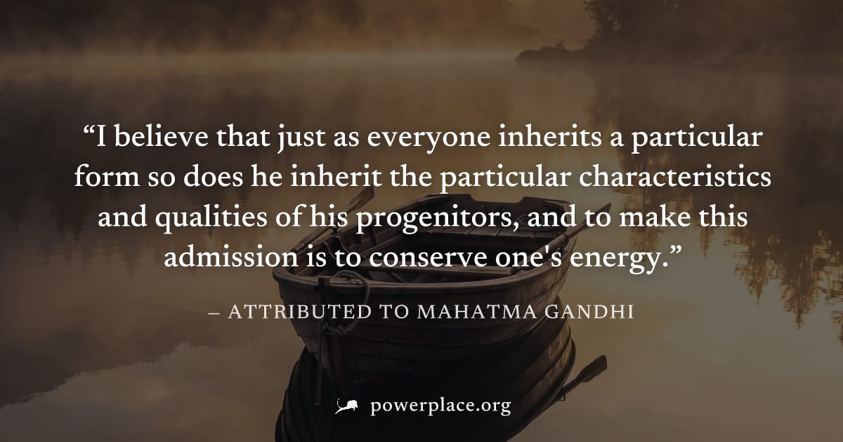 "I believe that just as everyone inherits a particular form so does he inherit the particular characteristics and qualities of his progenitors, and to make this admission is to conserve one's energy."
