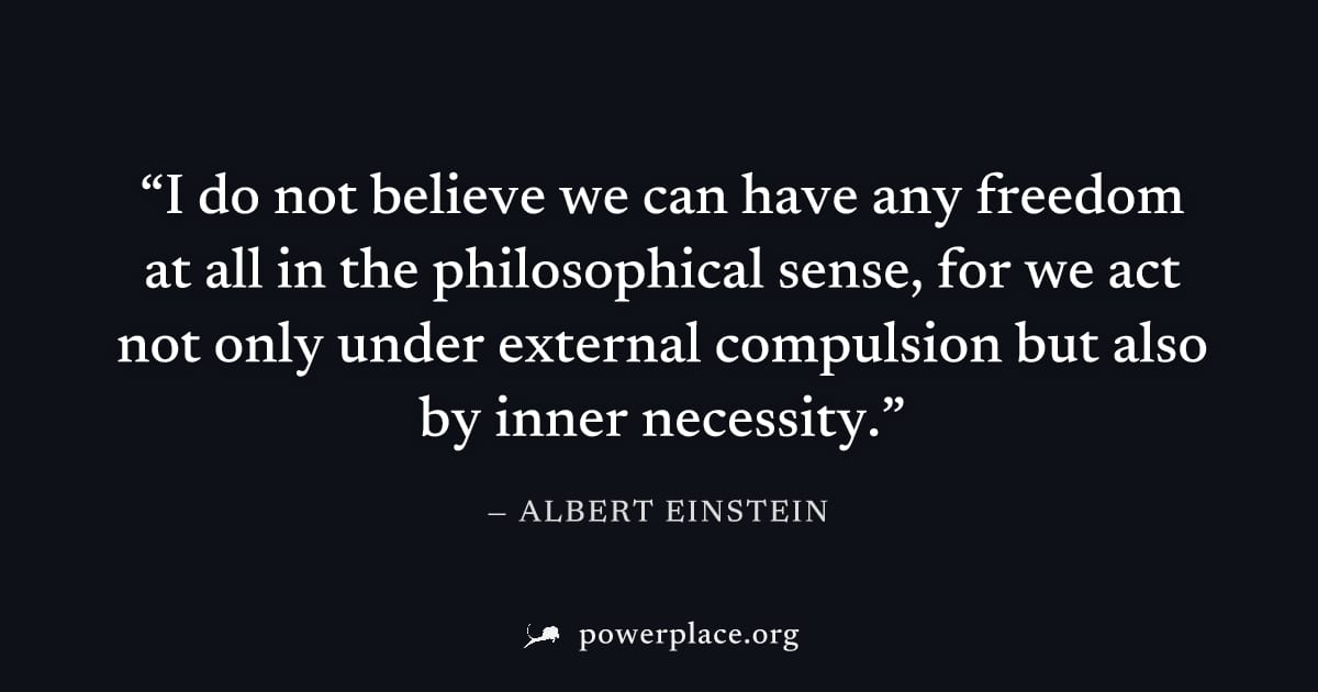 "I do not believe we can have any freedom at all in the philosophical sense, for we act not only under external compulsion but also by inner necessity." — Albert Einstein