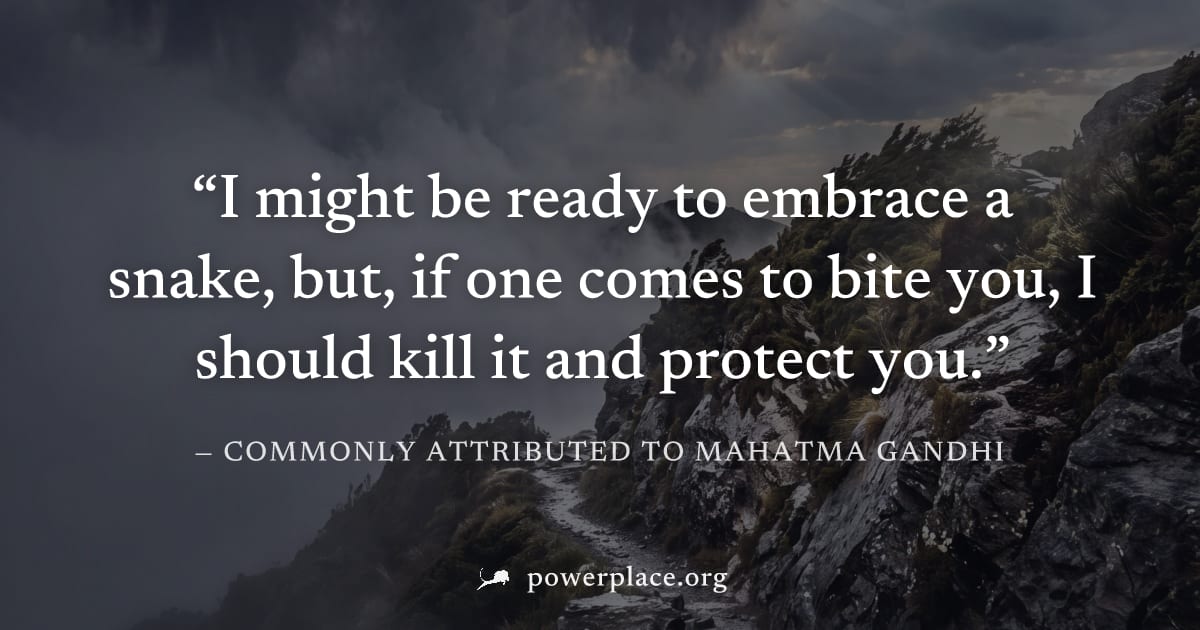 "I might be ready to embrace a snake, but, if one comes to bite you, I should kill it and protect you." — Commonly attributed to Mahatma Gandhi