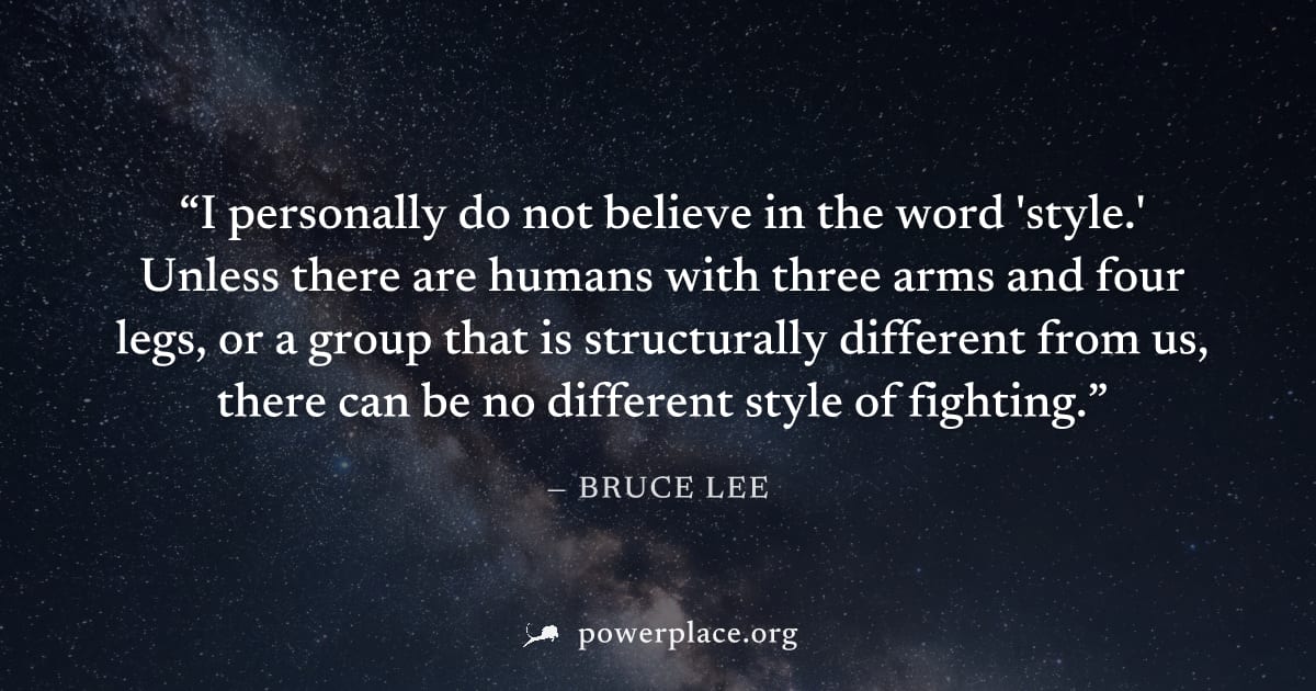 "I personally do not believe in the word 'style.' Unless there are humans with three arms and four legs, or a group that is structurally different from us, there can be no different style of fighting.