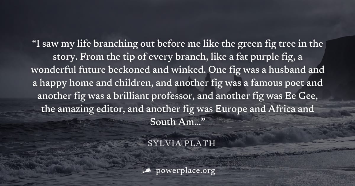 "I saw my life branching out before me like the green fig tree in the story. From the tip of every branch, like a fat purple fig, a wonderful future beckoned and winked. One fig was a husband and a ha