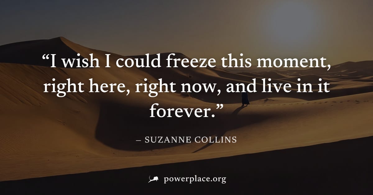 "I wish I could freeze this moment, right here, right now, and live in it forever." — Suzanne Collins