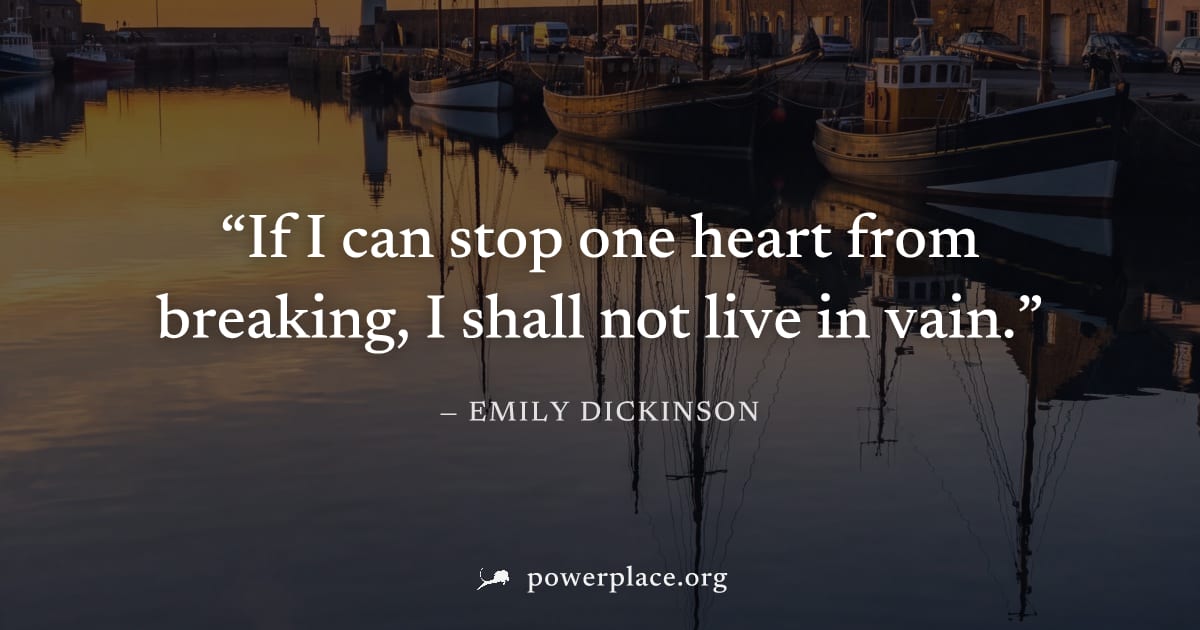"If I can stop one heart from breaking, I shall not live in vain." — Emily Dickinson