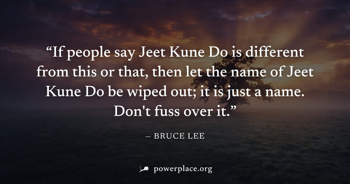 "If people say Jeet Kune Do is different from this or that, then let the name of Jeet Kune Do be wiped out; it is just a name. Don't fuss over it." — Bruce Lee