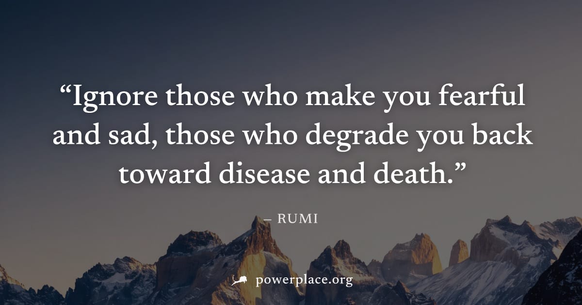 "Ignore those who make you fearful and sad, those who degrade you back toward disease and death." — Rumi