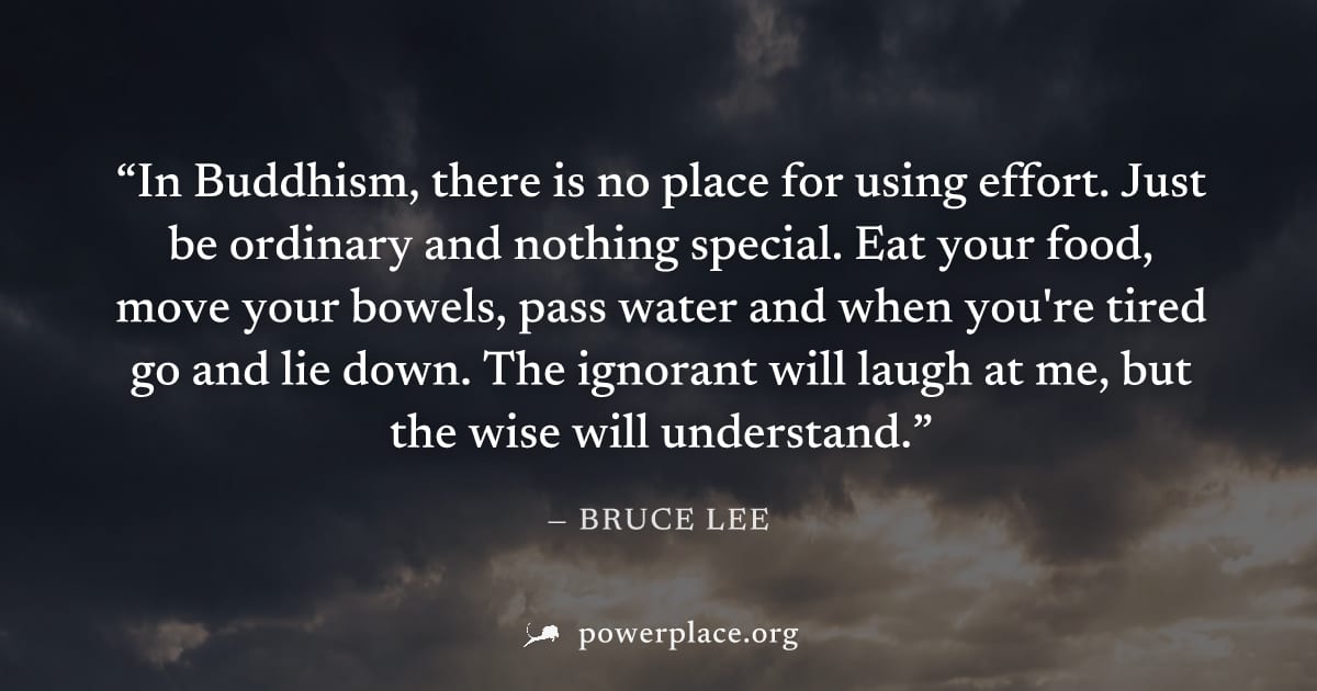 "In Buddhism, there is no place for using effort. Just be ordinary and nothing special. Eat your food, move your bowels, pass water and when you're tired go and lie down. The ignorant will laugh at me