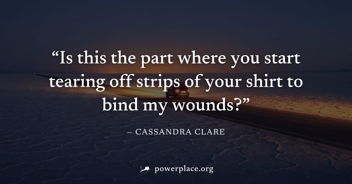 "Is this the part where you start tearing off strips of your shirt to bind my wounds?" — Cassandra Clare