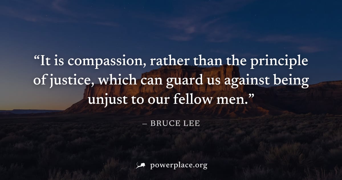 "It is compassion, rather than the principle of justice, which can guard us against being unjust to our fellow men." — Bruce Lee