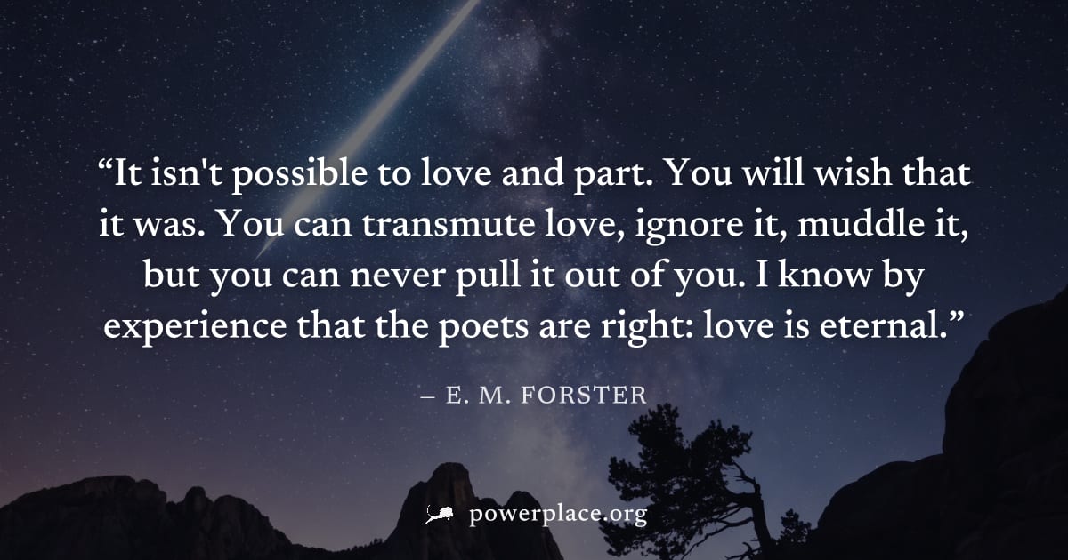 "It isn't possible to love and part. You will wish that it was. You can transmute love, ignore it, muddle it, but you can never pull it out of you. I know by experience that the poets are right: love 
