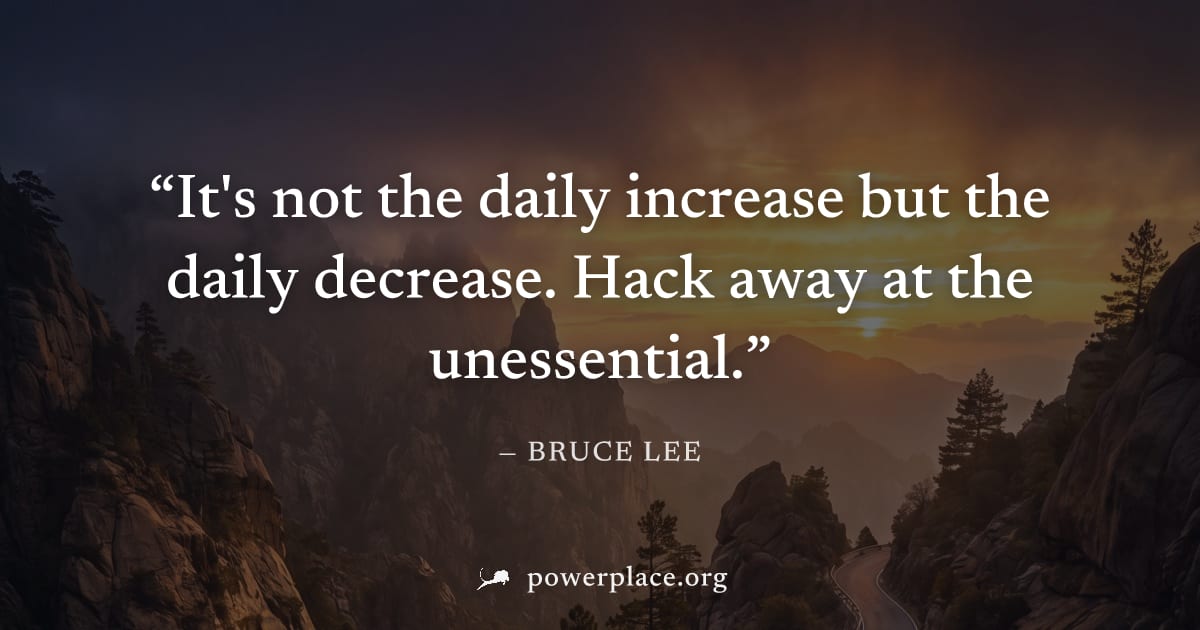 "It's not the daily increase but the daily decrease. Hack away at the unessential." — Bruce Lee