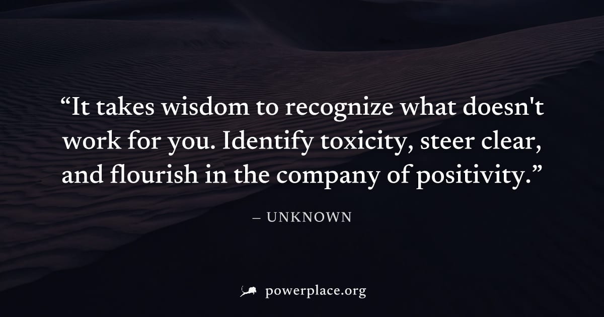 "It takes wisdom to recognize what doesn't work for you. Identify toxicity, steer clear, and flourish in the company of positivity." — Unknown