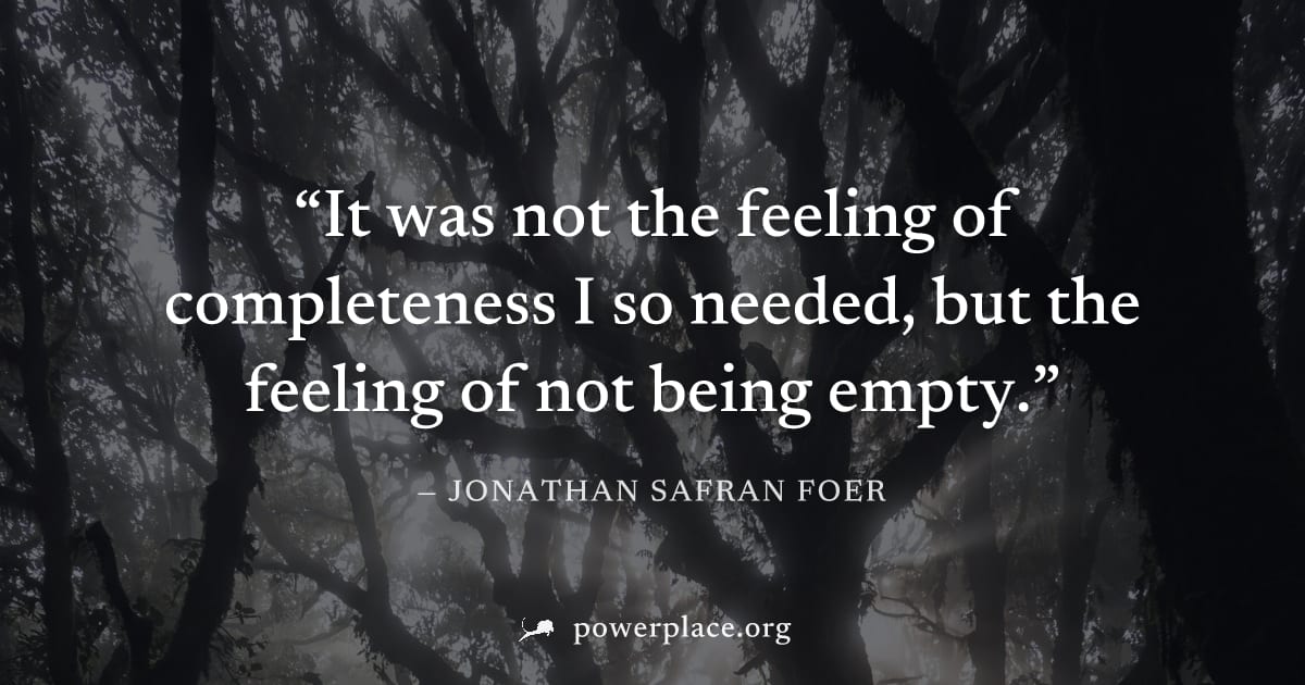 "It was not the feeling of completeness I so needed, but the feeling of not being empty." — Jonathan Safran Foer