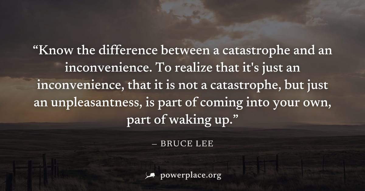 "Know the difference between a catastrophe and an inconvenience. To realize that it's just an inconvenience, that it is not a catastrophe, but just an unpleasantness, is part of coming into your own, 