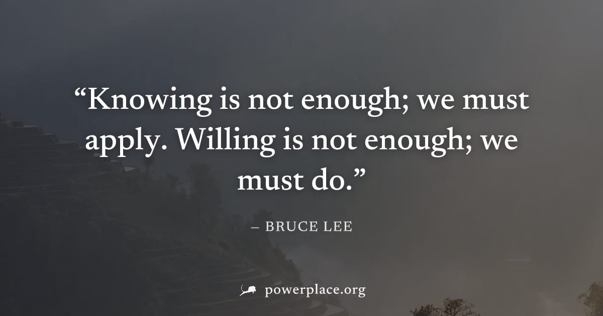 "Knowing is not enough; we must apply. Willing is not enough; we must do." — Bruce Lee