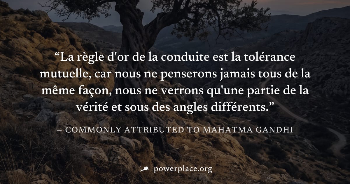 "La règle d'or de la conduite est la tolérance mutuelle, car nous ne penserons jamais tous de la même façon, nous ne verrons qu'une partie de la vérité et sous des angles différents." — Commonly attri