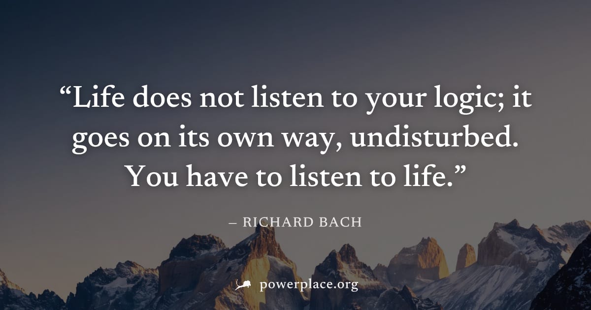 "Life does not listen to your logic; it goes on its own way, undisturbed. You have to listen to life." — Richard Bach